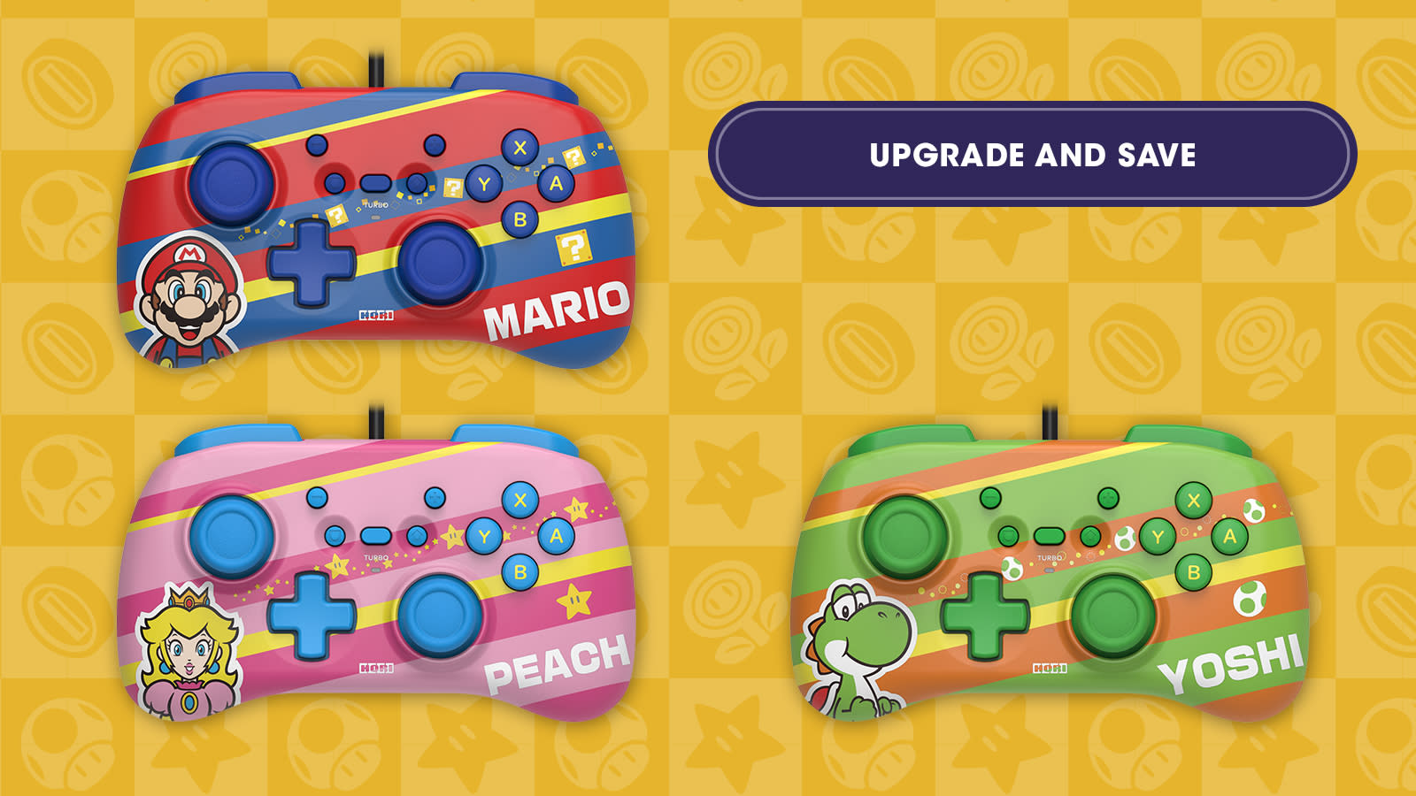 Upgrade your order and SAVE by adding the Super Mario Mini Wired Controllers!